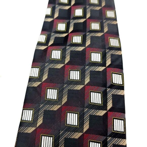 Giorgio Brutini Polyester Tie Gray Beige Red Geometric - Picture 2 of 6
